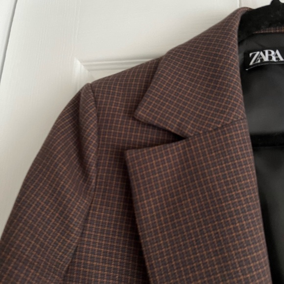 Zara Brown Plaid Cropped Blazer - Picture 6 of 15